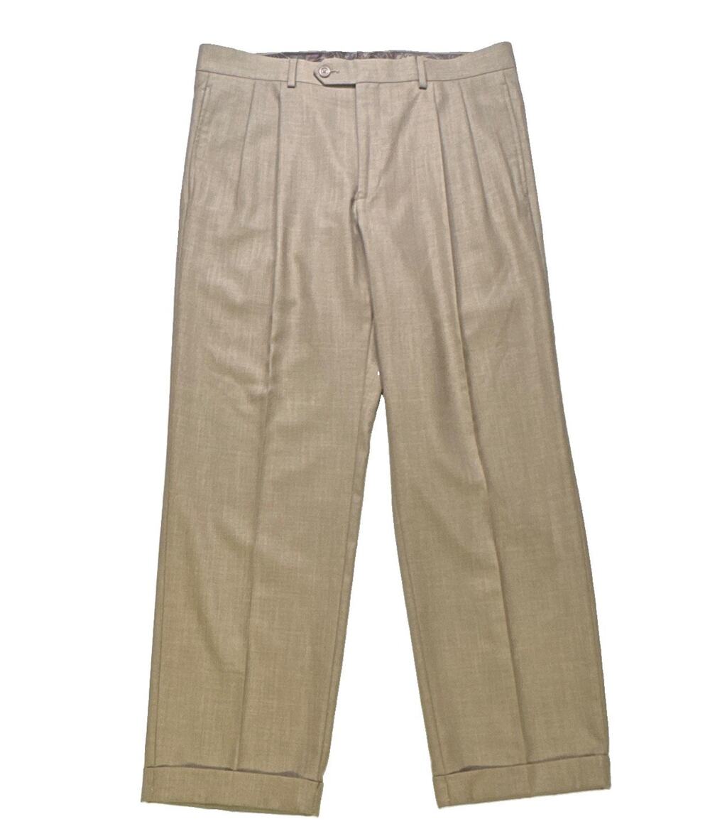 Lauren Ralph Lauren Mens 34x32 Pleated Dress Pants Cuffed Tan Khaki Straight Leg